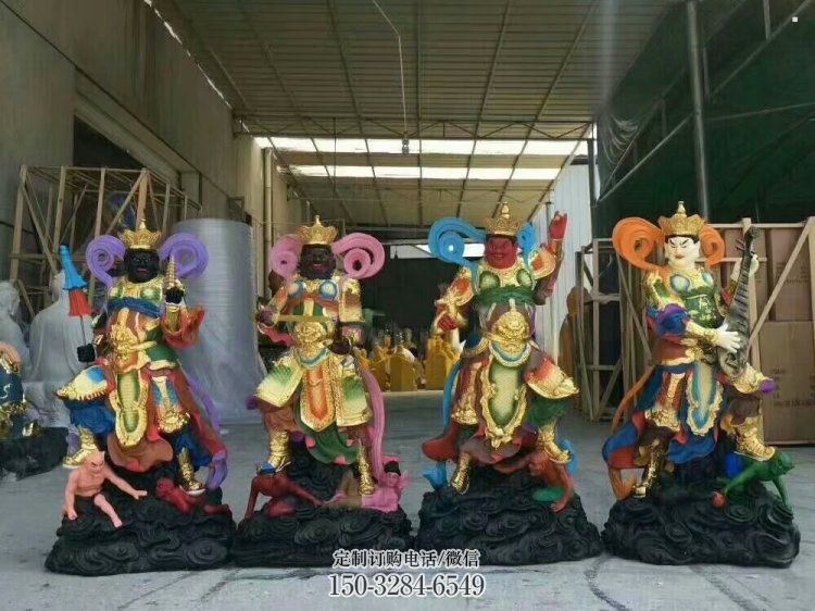 四大天王神像制作，寺庙神像，彩绘四大天王神像生产